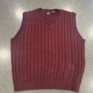 Vintage Gap Maroon Cableknit Sweater Vest Academia Preppy‎ XL